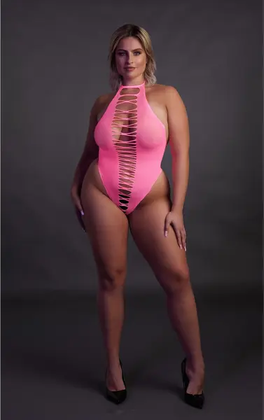NEON High-Cut UV Aktivni Bodysuit Neon Roze Rastegljiv XS-XXXXL
