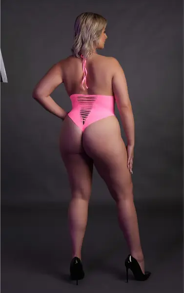 NEON High-Cut UV Aktivni Bodysuit Neon Roze Rastegljiv XS-XXXXL