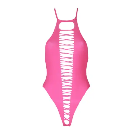 Neon High-Cut Bodysuit od Shots - UV Reaktivan, Rastegljiv, Neon Roze/Zelen