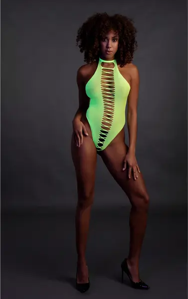 NEON High-Cut UV-Aktivirani Bodysuit, Neon Roze, Fleksibilan Kroj