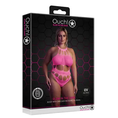 OUCH! Neon Body UV-Aktivirani Grčki Dekolte Neon Roze XS/XL