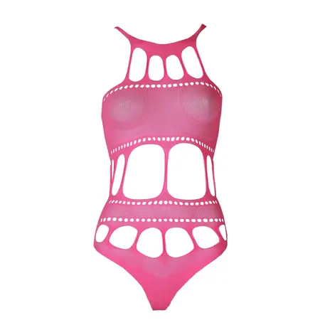 OUCH! Neon Bodysuit sa Grčkim Dekoltom - UV Reaktivan, Neon Roze/Zelen