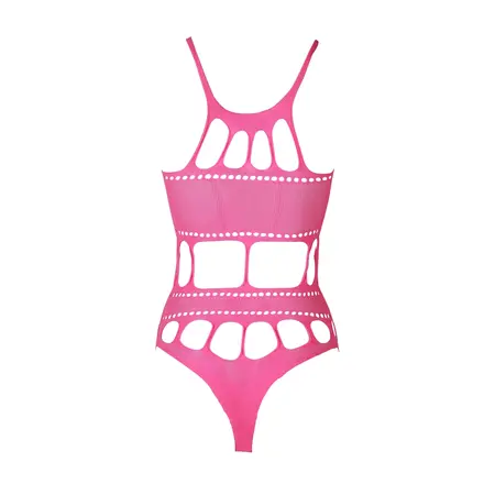 OUCH! Neon Bodysuit sa Grčkim Dekoltom - UV Reaktivan, Neon Roze/Zelen
