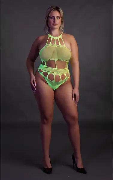 OUCH! Neon Body sa Grčkim Dekoltom UV Reaktivan - Neon Roze, Veličina XS/XL