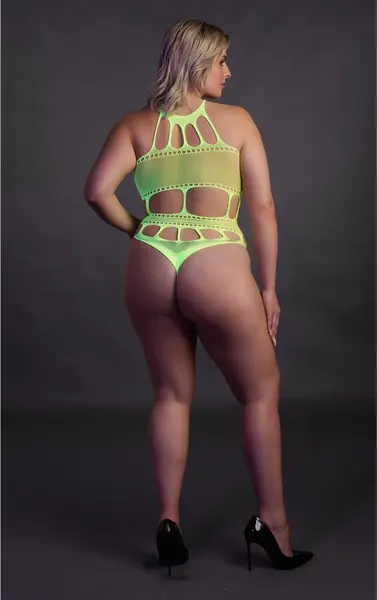 OUCH! Neon Body sa Grčkim Dekoltom UV Reaktivan - Neon Roze, Veličina XS/XL
