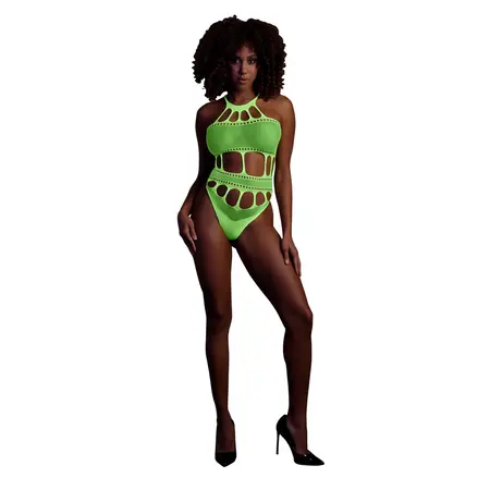 OUCH! Neon Body sa Grčkim Dekoltom UV-Aktiviran Roze XS/XL