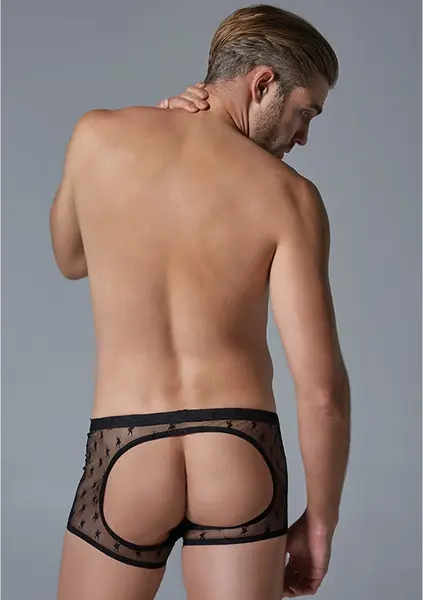 Male Power Star Lace Boxer Shorts L/XL Open Back Black