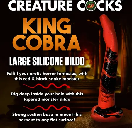 XR Brands King Cobra Silicone Intimate Device 36cm Red/Black Suction Base