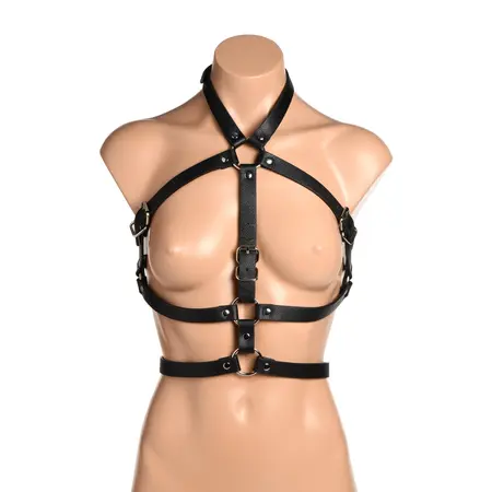 XR Brands Female Body Harness 2XL/3XL Black Vegan Leather Adjustable