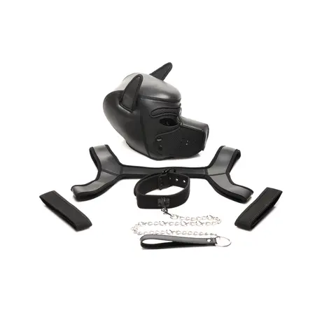 XR Brands Full Pup Gear Set crni - neoprenska maska, pojas i pribor