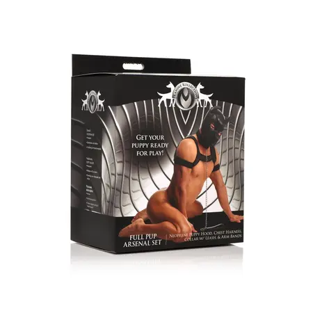 XR Brands Full Pup Gear Set crni - neoprenska maska, pojas i pribor
