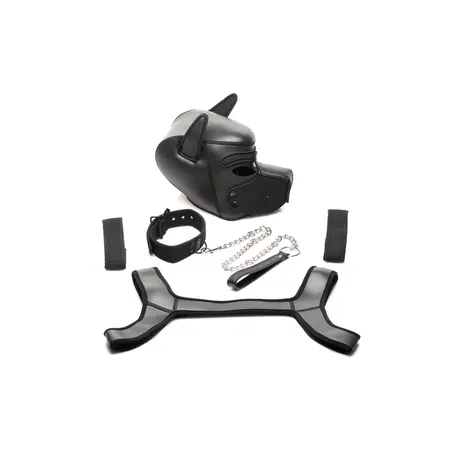 XR Brands Full Pup Gear Set crni - neoprenska maska, pojas i pribor