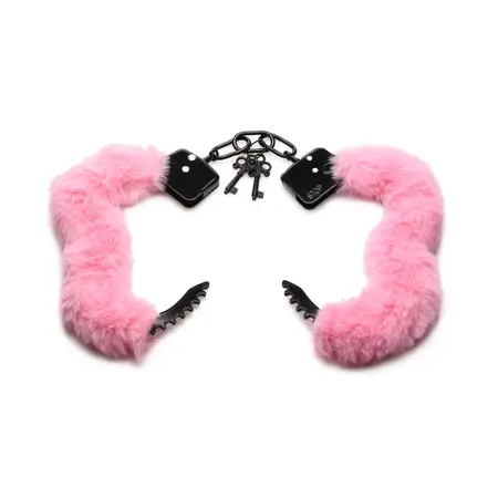 Cuffed in Fur roze podesive krzneno lisice sa metalnim jezgrom