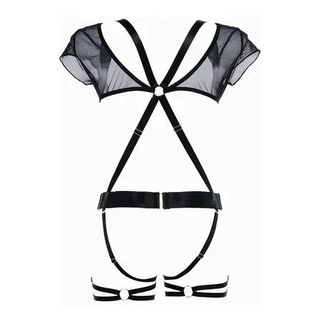 Fantasy Lingerie St. Tropez Babe mrežasti podvezice set crni one size