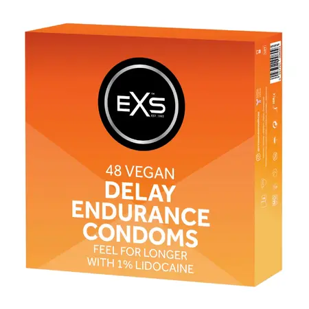 EXS Endurance Delay 48-Pack Latex Condoms with Lidocaine Lube, 53mm