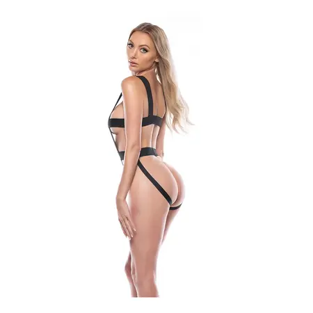 Just a Crush Teddy Open Back One Size Black - Elegant Strappy Design