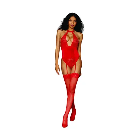 Dreamgirl Red Lace & Velvet Garter Teddy, One Size, Adjustable Fit