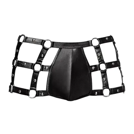 Male Power Vulcan Cut Out Cage Shorts S/M Black - Studded Strap Design