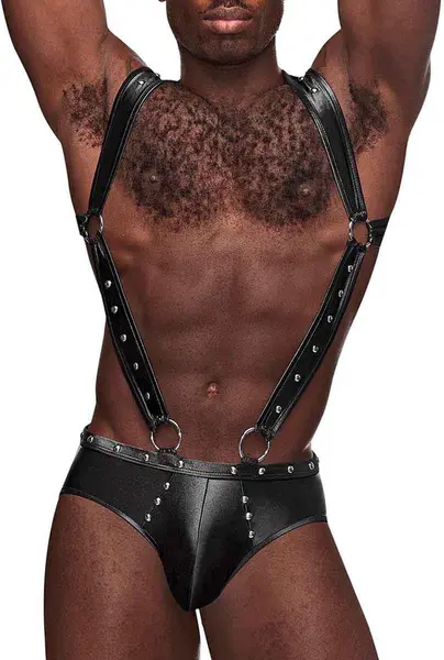 Male Power Uranus Harness Jock Briefs S/M Black - With Suspender Straps