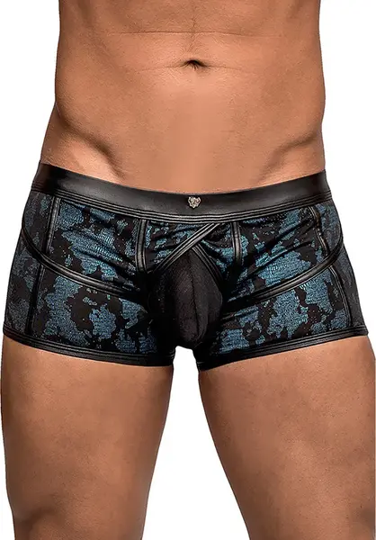 Male Power Strappy Short S Blue/Black - Mesh & Leather Look Waistband