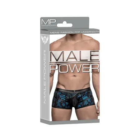 Male Power Strappy Short S Blue/Black - Mesh & Leather Look Waistband