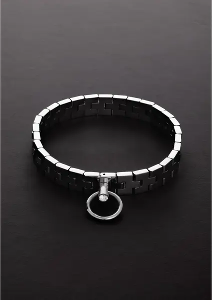 Ouch! Watchband Style Adjustable Collar with Gem Lock 43cm Black