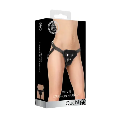 Ouch! Podesivi intimni harness sa univerzalnim O-ringom - crni