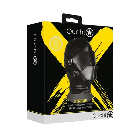 Ouch! Blindfolded Mask & Breathable Ball Gag Set - Black, Adjustable Fit