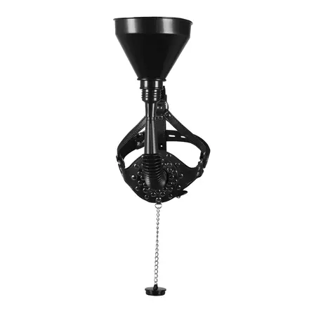 Shots Open Mouth Gag Head Harness Black with Detachable Funnel System