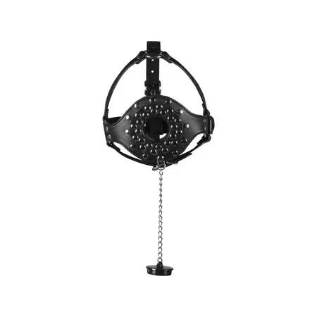 Ouch! Premium Open Mouth Plug Head Harness Black - Adjustable Leather Design