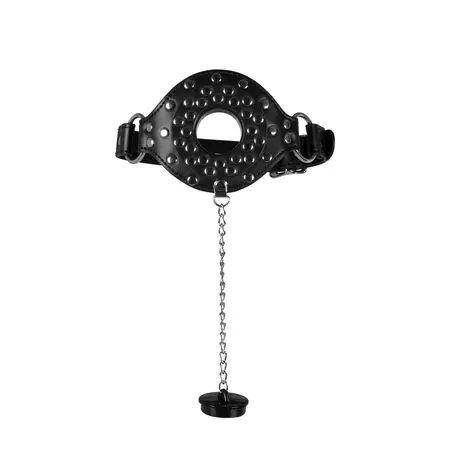 Ouch! Open Mouth Gag Black with Removable Plug Stopper, Adjustable Strap