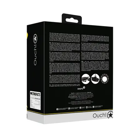 Ouch! Open Mouth Gag Black with Removable Plug Stopper, Adjustable Strap
