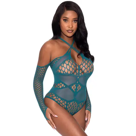 Magic Silk Seamless Long Sleeve Teddy One Size Teal Bodysuit