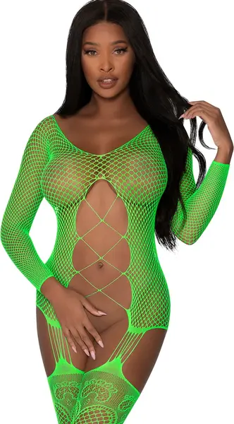 Magic Silk Seamless mrežasti bodistoking sa podvezicama za butine Lime Jedna veličina