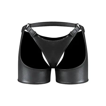 Male Power Poseidon L/XL Black Open Crotch & Back Shorts with Thong