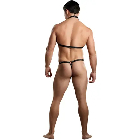 Male Power Gladiator Body Harness Thong Set S/M Black with Choker