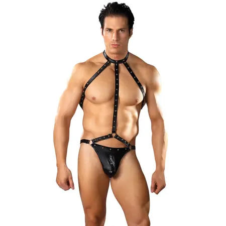 Male Power Gladiator Harness Thong with Choker L/XL Black