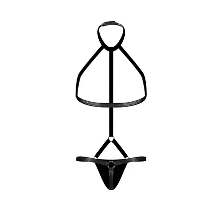 Male Power Gladiator Harness Thong with Choker L/XL Black
