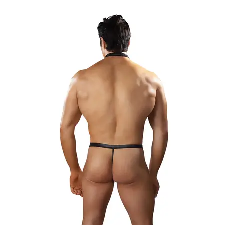 Male Power Tormentor Choker G-String S/M Black - Contour Panel Design