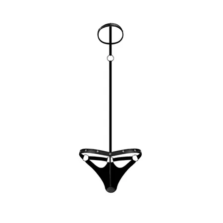 Male Power Tormentor Choker G-String L/XL Black - Decorative Panel Design