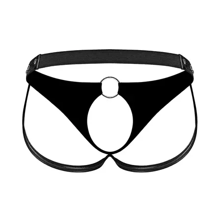 Male Power Cyclops Crotchless Jock S/M Black - Studded Ring Design