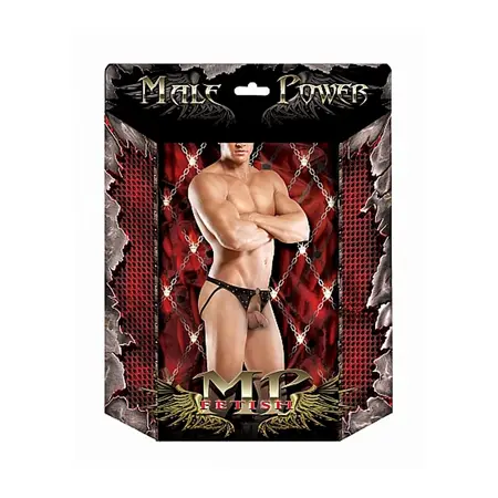 Male Power Cyclops L/XL Black Open Design Jock with Stud Accents
