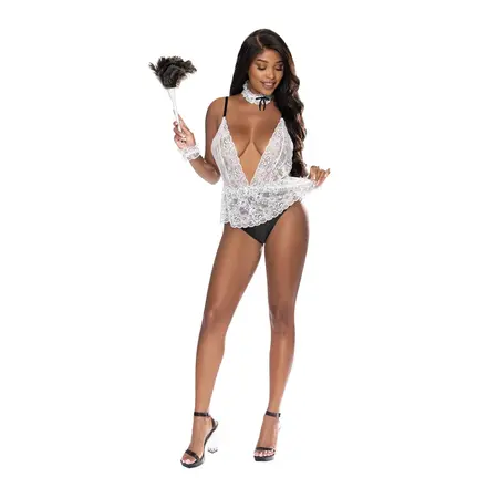 Magic Silk Full Service Beli čipkani bodi L/XL Podesivi kroj