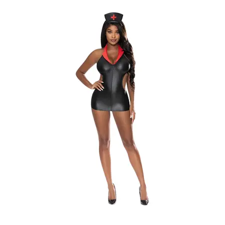 Magic Silk Night Nurse Dress S/M Black - Costume Set with Headband