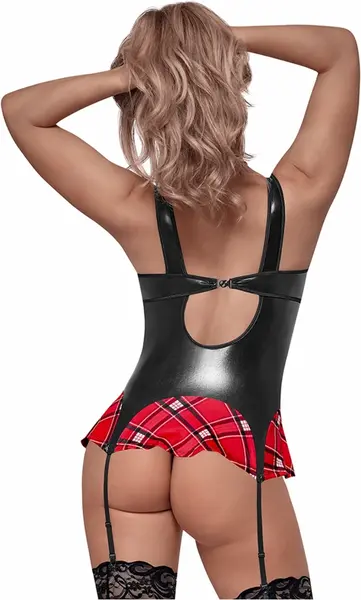 Magic Silk Dress Up Mini Dress L/XL Red with Plaid Tie Set