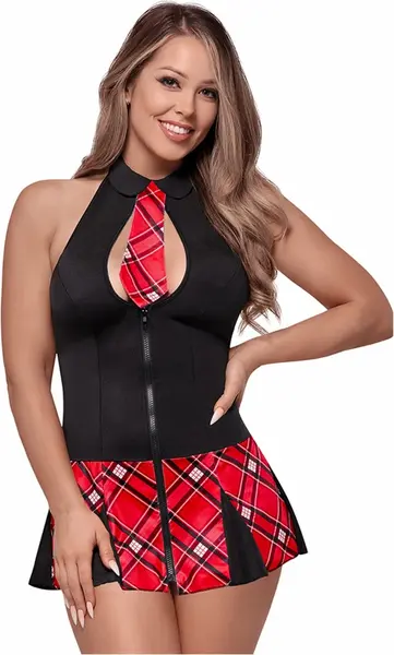 Magic Silk Coed Cutie L/XL Halter Dress with Keyhole Neckline Red