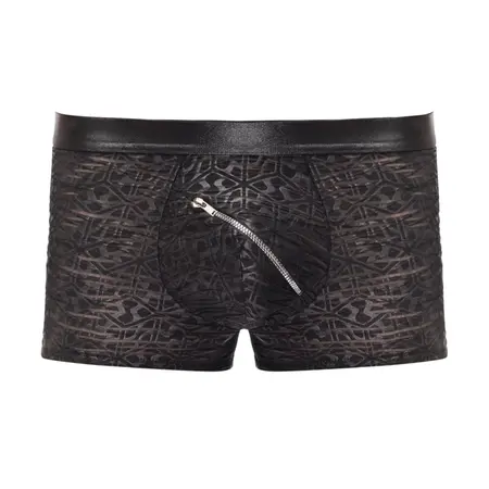 Male Power Zip It Short XL Black - Wet-Look with Diagonal Zip Detail