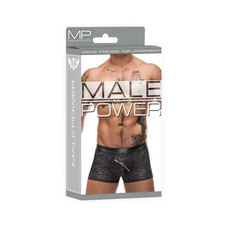 Male Power Zip It Short M Black - Modern Wet-Look Pouch System