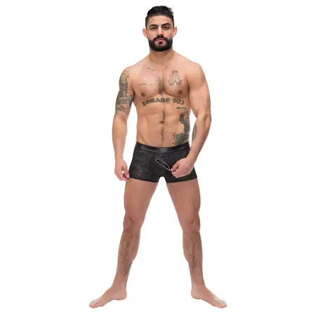 Male Power Zip It Short M Black - Modern Wet-Look Pouch System