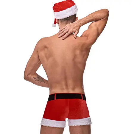 Male Power Santa Claus Costume Set S/M with Plush Trim and Belt